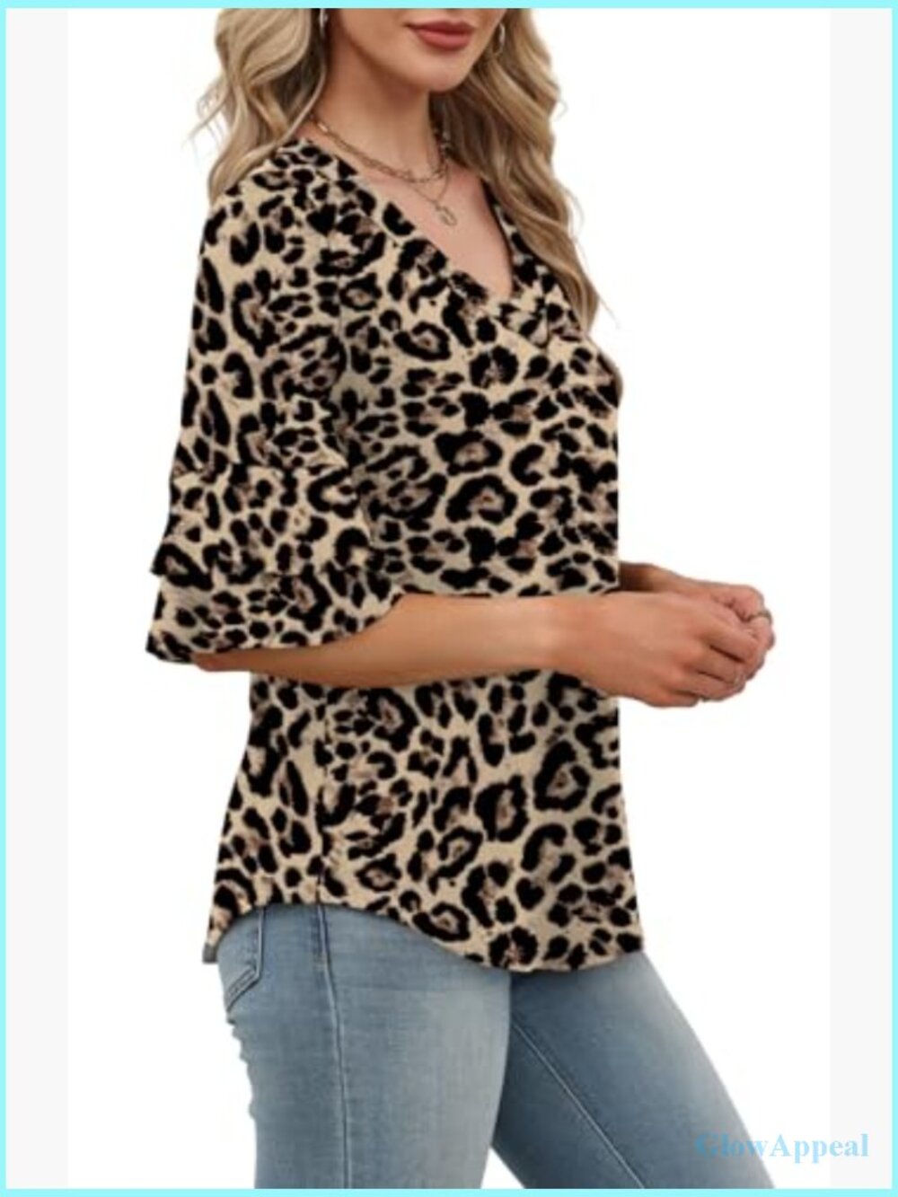 3/4 Sleeve V-Neck Peasant Blouse Dressy Casual Tunic Top - Picture 4 of 7